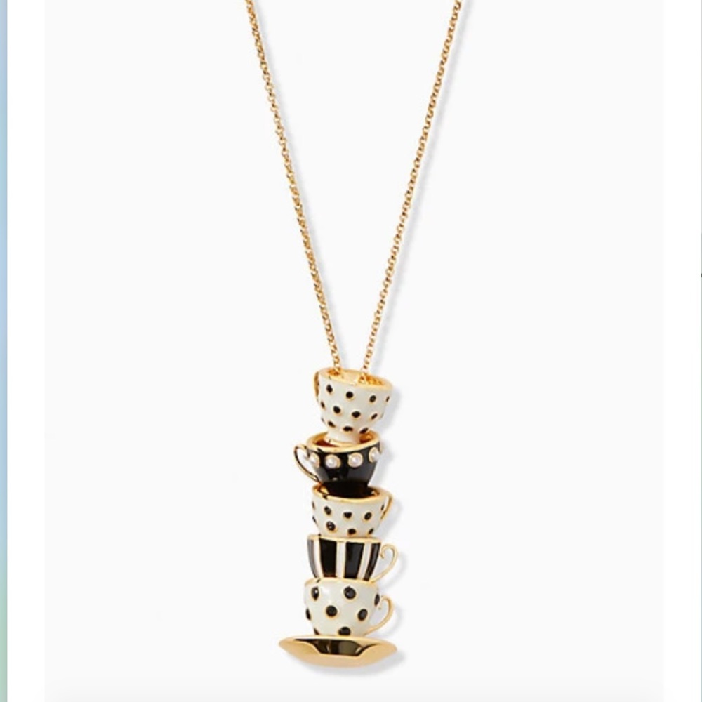 NWT Kate Spade Alice In Wonderland Stacked Teacup Pendant Necklace